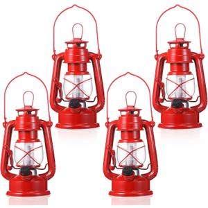 Hortsun Vintage LED Hurricane Lantern Metal Decorative Hanging Lantern Warm LEDs and Dimmer Switch Battery Operated for Indoor Outdoor Camping Usage Decor(4 Pcs,8 Inch)