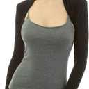 AmlieBoutik Women Long Sleeve Bolero Shrug Cropped Open Front Cardigan Jacket (Large, Black)