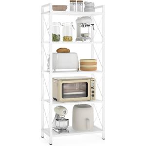 SONGMICS 5-Tier Metal Storage Rack, Shelving Unit with X Side Frames, Dense Mesh, 12.6 x 23.6 x 57.3 Inches, for Entryway, Kitchen, Living Room, Bathroom, Industrial Style, Cloud White UBSC165W01