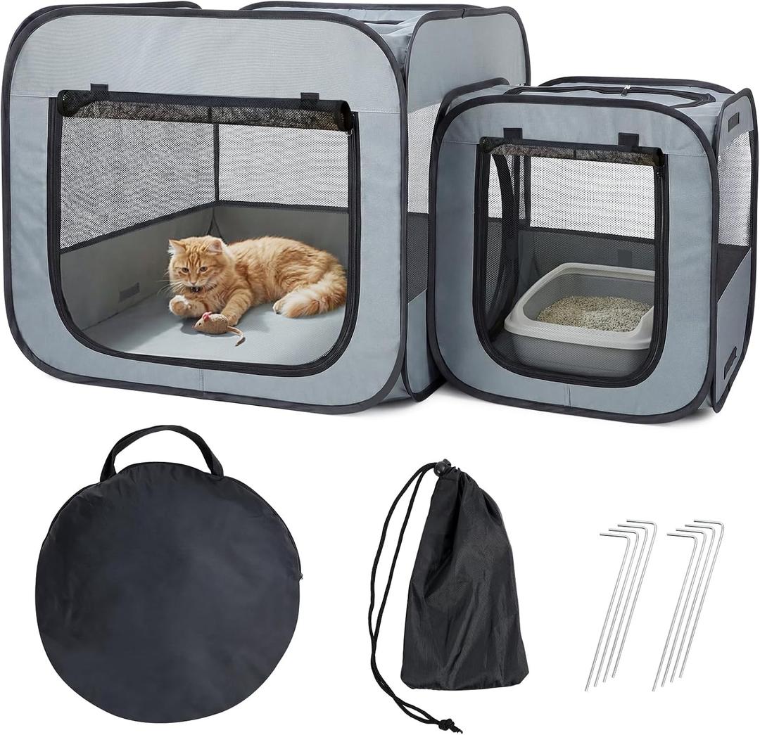 Portable Cat Playpen with Separate Areas, Foldable Cat Tent for Indoor and Outdoor, Pet Playpen for Kittens and Small Dogs
