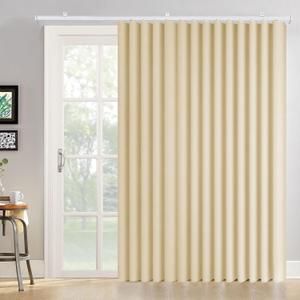 Room Divider Curtains Ceiling Curtain Track Set, Blackout Privacy Curtains Room Partition for Patio Sliding Glass Door, Living Room, Bedroom, 1 Panel Beige Drape and White Rail, W72 x L96 in