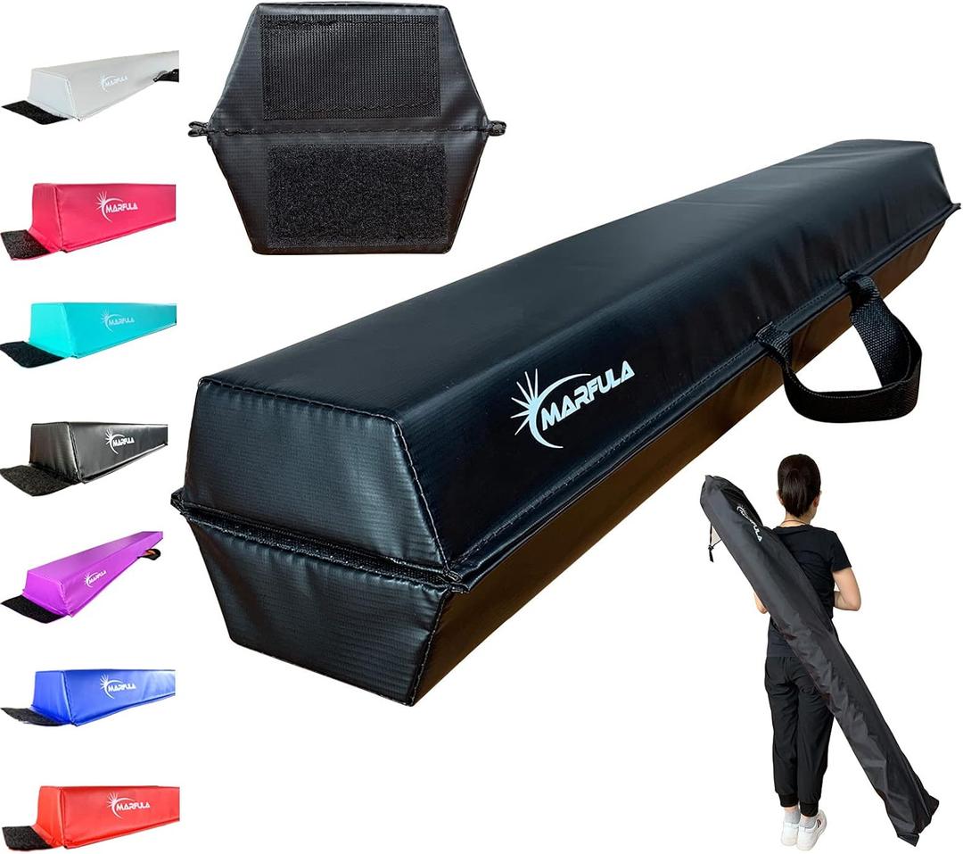 Balance Beam - Folding Floor Gymnastics Equipment for Kids, Non Slip Base - 6 FT to 10 FT for Home Gym Use (Black)