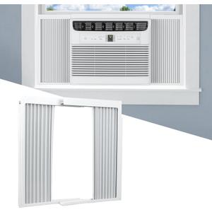 Window AC Side Panel with Frame Set,Air Conditioner Accordion Filler Curtain Replacement for Window AC Units,Fits Most 12,000 BTU Units,White,2 Pack