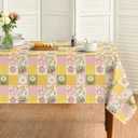 Horaldaily Spring Tablecloth 60×120 Inch Rectangular, Orange Buffalo Plaid Patch-Style Pattern Polka Dot Dasiy Washable Seasonal Table Cover for Party Picnic Dinner Decor