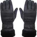 Heat Logic Quilted Faux Fur Trimmed Glove with PU Palm and Touchscreen Tips - M/L (Black)