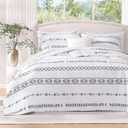 Andency White Oversized Super King Quilt Set, 3 Pieces Boho Lightweight Soft Striped Bedspread for All Season (120"x120"), Printed Bohemian Polyester Reversible Coverlet Comforter Sets