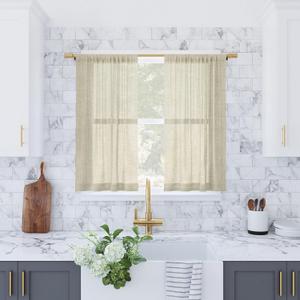 Archaeo Slub Textured Linen Blend Cafe Curtain Pair, 56" x 36", Linen