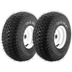 Upgraded15x6.00-6" Lawn Mower Tires with 3/4" Iron Bushing, 3" Offset Hub 4 Ply Heavy Duty Replacement for Craftsman Mower, Garden Lawn Tractors 2-Pack by Cenipar (white)