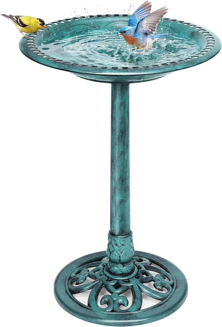 VIVOHOME Bird Bath for Outside, Polyresin Pedestal Bird Baths for Outdoor, Garden, 28 Inch Height Weather-Resistant Birdbaths with 20" Bowl, Green