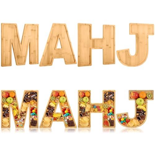 Weysat 4 Pcs Mahjong Charcuterie Board Wood Mahj Letters Food Serving Trays Dish Plates Fillable Fruit Snack Cake Cookies for Mahjong Lovers Party Decorative Platter Supplies, 11.8 x 11.8 x 0.6 Inch