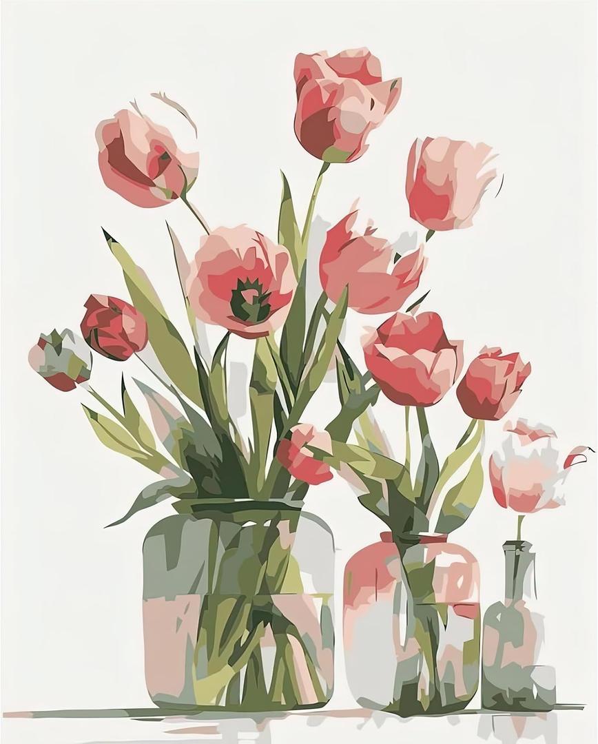 Ginkko Paint by Numbers for Adults Beginner & Kids Ages 8-12 with Wooden Frame Easy Acrylic on Canvas 9x12 inch with Paints and Brushes, Girls and Flowers(Include Framed)