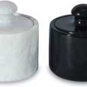 Handmade Marble Salt Cellar Set  2-Piece Premium Salt & Spice Storage with Mushroom Lid  3-Inch Dish for Salt, Pepper, Herbs  Ideal for Countertop (Black/White)