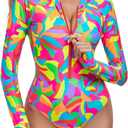RELLECIGA Women's One Piece Swimsuits Long Sleeve Rash Guard UV Protection Surfing Swimsuit Bathing Suit
