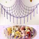 Stuffed Animal Storage Hammock or Net - Toy Hammock Net for Stuffed Animals Corner - Hanging Stuff Animal Organizer Holder Ideas for Plush Plushie - Purple Kids Baby Nursery Wall Bedroom Room Decor (Large)