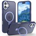 Lufanbis Magnetic for iPhone 16 Case with Ring Stand, [10 FT Drop Protection] [Velvety Touch] Slim Translucent Matte Back Shockproof Phone Case for iPhone 16 6.1'', Blue