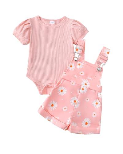 SUNNY PIGGY Baby Girl Clothes Summer Outfit Short Sleeve Overalls Suspender Infant Girls Short Set Shorts Clothing Size 12-18 M
