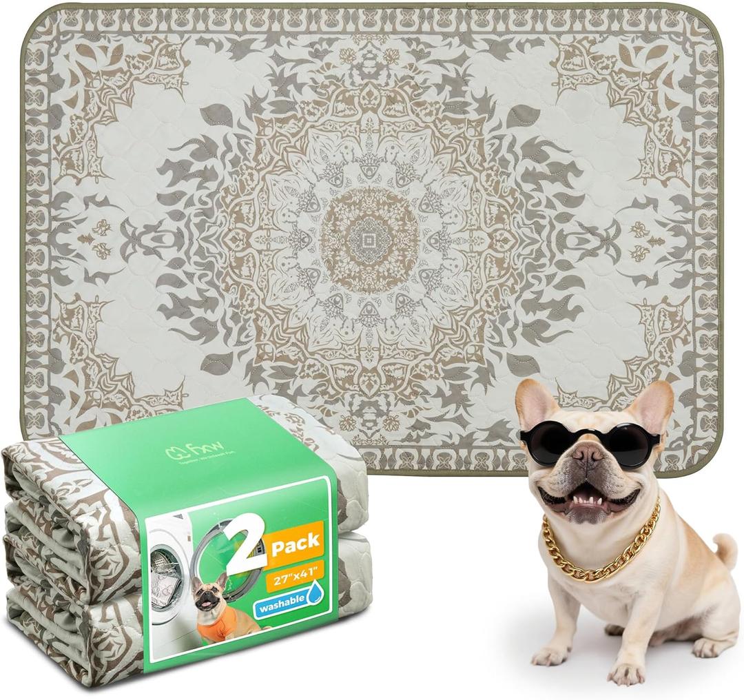 FXW Washable Pee Pads for Dogs, Puppy Pads with Super Absorbent, Specifically Designed for 42inch Cages, 27" x 41" Rectangle, Boho, 2 Packs