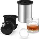 Clear Ice Cube Maker, 2.5 Inch Stainless Steel Crystal Large Clear Ice Ball Maker, Silicone Ice Cube Mold for Cocktails, Drinks & Bourbon, Whiskey Gifts for Men, Metal Color (1 Pack)