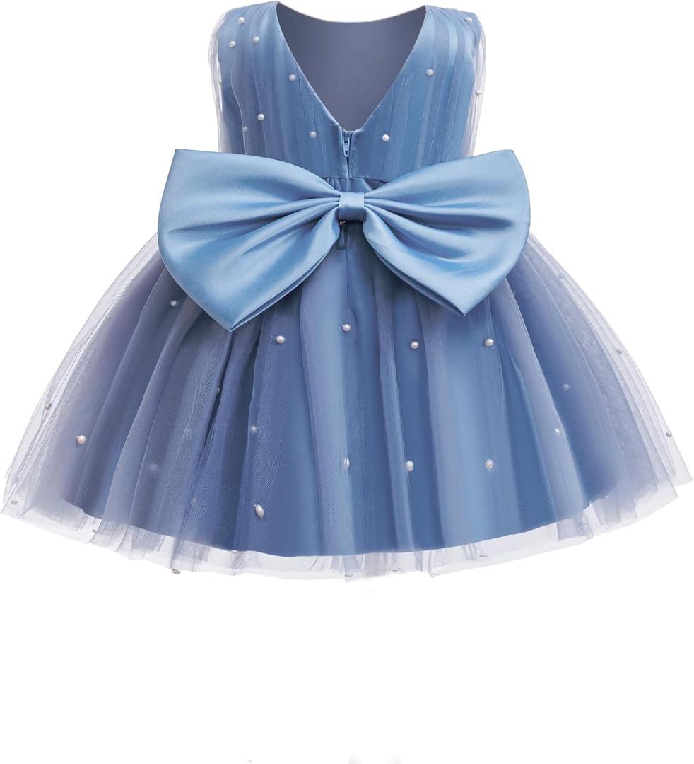 Toddler Baby Girls Princess Birthday Dress Flower Girl Pageant Party Tutu Wedding Formal Dresses Tulle Gown, 6-9 Months, Dusty Blue