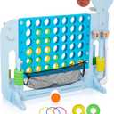 Giant 4-to-Score Game Set,Jumbo 4-in-A-Row Game w/Mesh Pocket and Quick-Release Slide,4-Level Height Adjustable, 4-in-1 Play Design w/Golf, Basketball & Ring Toss for Kids & Adults, Preschool Games