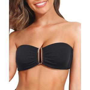 Tempt Me Women Twist Bandeau Bikini Top Strapless Swimsuit Top Only, Black, M