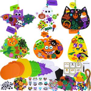 Winlyn 36 Sets Halloween Craft Kits Fall Crafts DIY Pumpkin Bat Black Cat Ghost Candy Corn Frankenstein Ornaments Art Crafts Sets Foam Stickers for Kids Classroom Activities Halloween Party Treats
