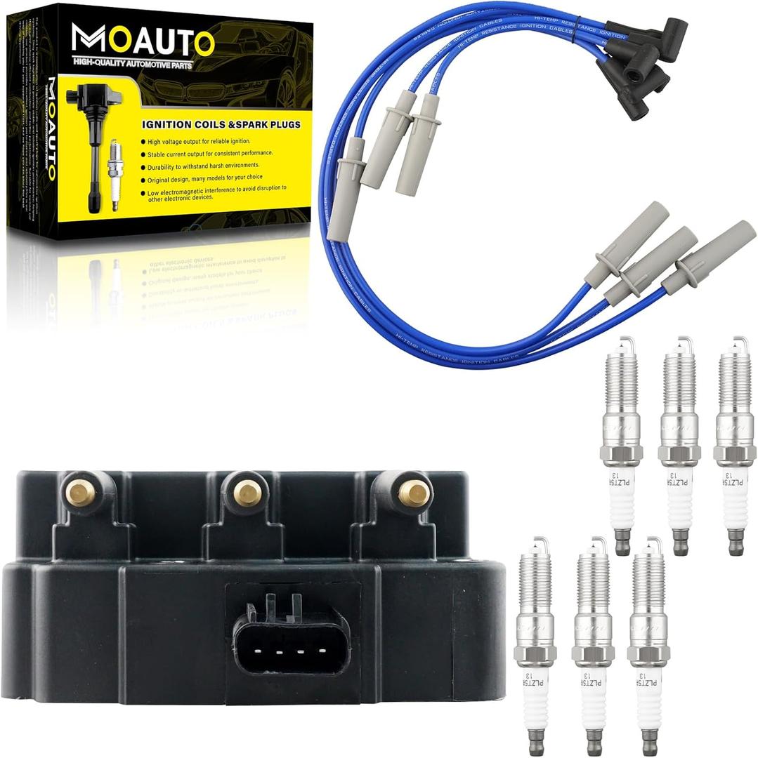 Set of 1 Ignition Coils Pack UF305 56032520AF & 6 PCS Iridium Spark Plugs with Wire Set Compatible with Jeep Wrangler 2007-2011 V6 3.8L