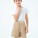 Haloumoning Boys Corduroy Shorts Kids Casual Elastic Waist Drawstring Summer Shorts with Pockets 5-14 Years (7-8 Years, Khaki)
