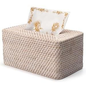 Rattan Tissue Box Cover Square, Hand Woven Wicker Tissue Holder, 5.5 x 5.5 X 5.7 inch, Whitewash