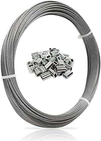 1/16 Wire Rope, 100FT 304 Stainless Steel Cable with 50Pcs Crimp Sleeves, Aircraft Grade, 7x7 Strand, 368lbs Breaking Strength, for Garden Trellis, Clothesline, Railing,Trellis: Amazon.com: Industrial & Scientific