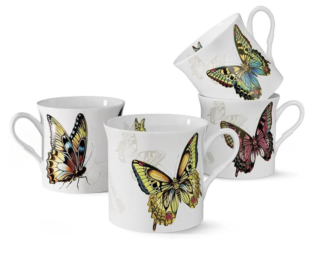 Ceramic Coffee Mugs Set of 4, 12 Oz Butterfly Pattern, Microwave and Dishwasher Safe, Comfortable Handles, Gifts for Women and Men, for Coffee, Tea, Latte, Cappuccino