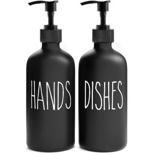 MOMEEMO Soap Dispenser Set 2 Pack, Contains Dish and Hand Soap Dispenser, Perfect for Black Kitchen Decor (Black)