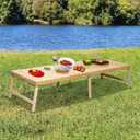 Foldable Boho Wooden Picnic Table, No Assembly Required Portable Outdoor Indoor Low Picnic Table for Floor Seating, Beach, Camping, BBQ, Backyard, 80" x 30", Seats 8–10 People