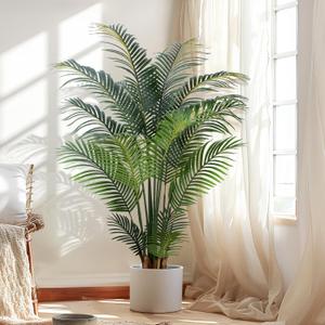 Artificial Tropical Palm Plant - 5 Ft Artificial Tree with Plastic Pot for Office and Home Decor, Tall Faux Plants for Indoors and Outdoors, Artificial Silk Palm Housewarming Gift,K150