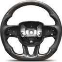 Carbon Fiber Steering Wheel for Dodge Charger, Challenger, Durango, Jeep Grand Cherokee SXT/GT/RT/SRT/Hellcat 2015-2020, D-Shape Flat-Bottom, Nappa Perforated Leather, Hand-Stitched Grip