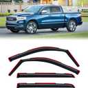 3 x in-Channel Rain Guards for 2019-2026 Dodge RAM 1500 Crew Cab New Body Style, Window Visor Shields Vent Deflector Shade Wind Dark Smoke 2020 2021 2022 2023 2024 2025, Tape-On Inside-Mount, 4PCS