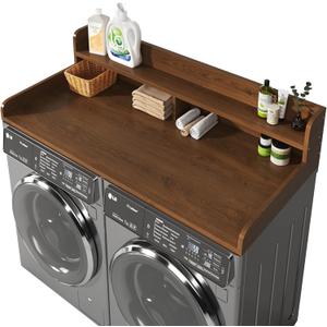 2-Tier Washer and Dryer Countertop with 2.75" H Guard,54" W x 27.5" D Laundry Countertop Cover with Non-Slip Pad,Large Space Laundry Topper for Folding Clothes Over Washer and Dryer-Brown (2 Tiers)