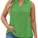 DOLNINE Womens-Plus-Size-Summer-Tank-Tops Dressy V Neck Collared Polo Shirts Casual Sleeveless Tunics Trendy Textured Blouses XL
