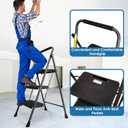 3 Step Ladder, GOLYTON Folding Step Stool with Anti-Slip Wide Pedal & Convenient Handgrip, 500lbs Capacity Steel Ladder for Household and Office, Grey