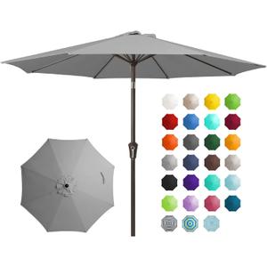 JEAREY 9FT Outdoor Patio Umbrella Outdoor Table Umbrella with Push Button Tilt and Crank, Market Umbrella 8 Sturdy Ribs UV Protection Waterproof for Garden, Deck, Backyard, Pool (Light Gray)