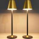 Timjorman 2-Pack Cordless Table Lamps - 5000mAh Rechargeable Battery Operated Desk Lamp, 3-Level Dimmable LED Night Light for Bedroom, Dining, Restaurant - Metal Design(Gold&Black 2-Pack)