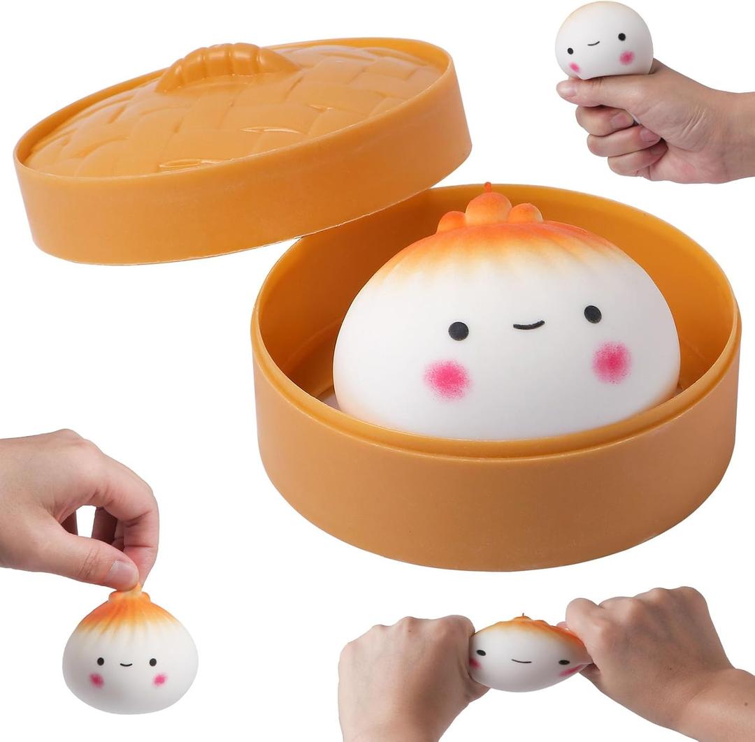 Squishy Dumpling Stress Balls for Adults, Dumpling Squishy Toys for Kids, Sensory Toys, Squeeze Dough Ball Stress Relief Toy, Squishy Fidget Toys, Stretchy Stress Ball Squish Toys for ADHD