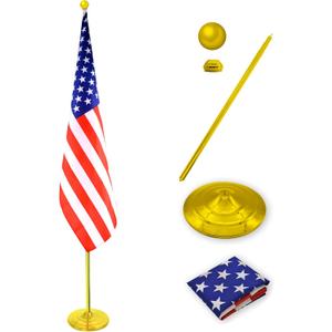 Indoor Flag Pole Kit with Weighted & Thickened Base 6-8FT,Stainless Steel Commercial Indoor Flagpole for Office School City Hall,Heavy Duty Indoor Telescoping Flag Pole,Golden 1 Pack