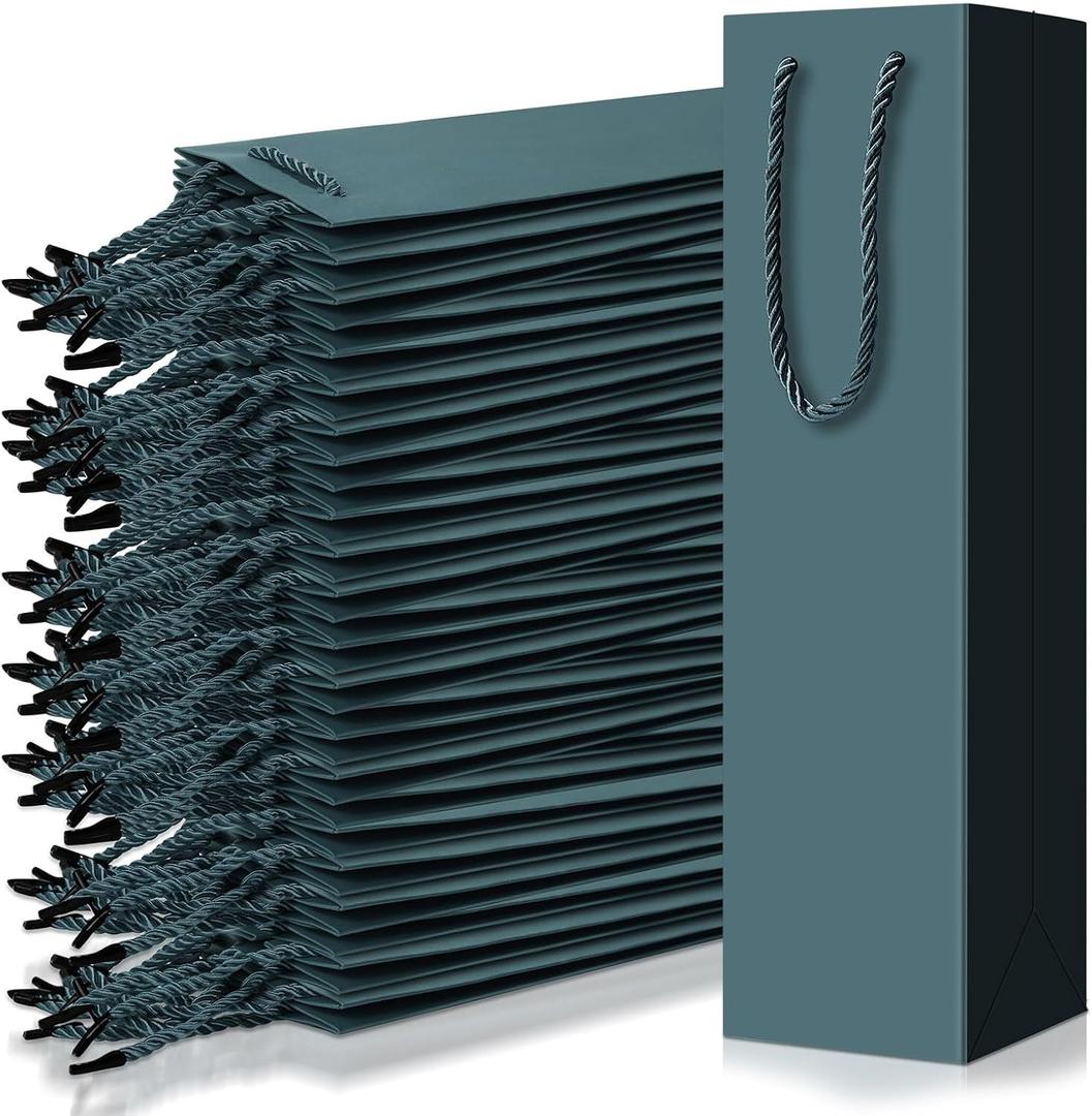 Fulmoon 80 Pack Bags Bulk Gift Bag 3.7 x 3.5 x 14 Inch Sturdy Paper Luxury Bag with Handles for Champagne, Alcohol, Gifts, Retail, Business Gift Wrap, Party Favor(Green)