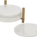 Queenza Marble Coasters for Drinks, Natural Stone Coasters Set for Coffee Table, Bar, Dining & Home Decor, Set of 6 Sleek 3.5-Inch, 5 mm Thick Tiles with Metal Holder, Polished from Both Sides