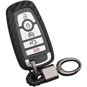 Soft Silicone Rubber Carbon Fiber Texture Case Key Fob Cover For Ford Bronco Escape Expedition Explorer F150 F250 F350 F450 F550 Fusion Maverick Mondeo Ranger Car Key - Black - Weave Keychain