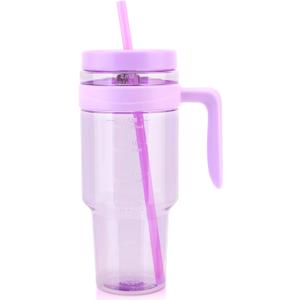 50 oz Clear Tumblers with Lid and Straw | Tritan Plastic | Leak-Proof BPA-Free Water Bottle with Time Marker | Reusable Cup for Iced Coffee, Tea, Juice, Boba, Smoothies (Purple)