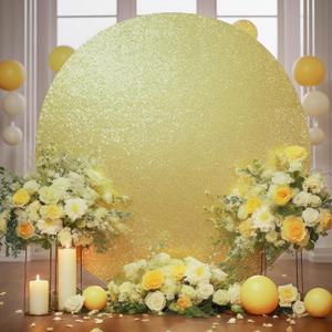 6.5FT Gold Sequins Round Backdrop Cover - Sparkly Glitter Design, Adjustable for 5-6.5ft Round Arch Stands, Fitted Circle Balloon Arch Cover for Wedding Birthday Party Baby Shower Photography Decor