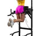 Pull Up Bar Power Tower Dip Station, Adjustable Strength Training Equipment for Home Gym Workout, Multi-Function Pull Up and Dip Bar (Carbon)