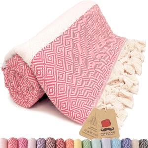 Bazaar Anatolia Turkish Beach Towel 100% Cotton Bath Towels Oversized Quick Dry Boho Farmhouse Decor Sheets Bathroom Sand Free Camping Blanket Peach 71x39 inches - Diamond Coral